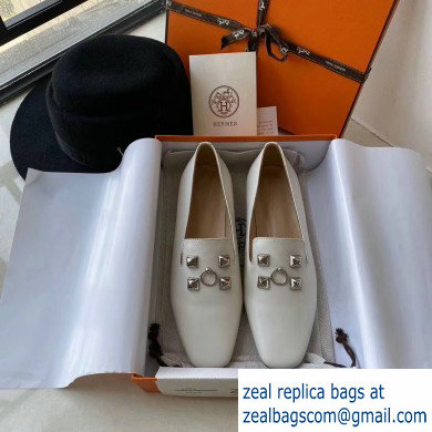 Hermes Calfskin Loafers White