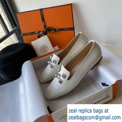 Hermes Calfskin Loafers White