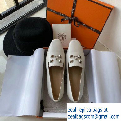 Hermes Calfskin Loafers White