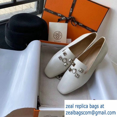 Hermes Calfskin Loafers White