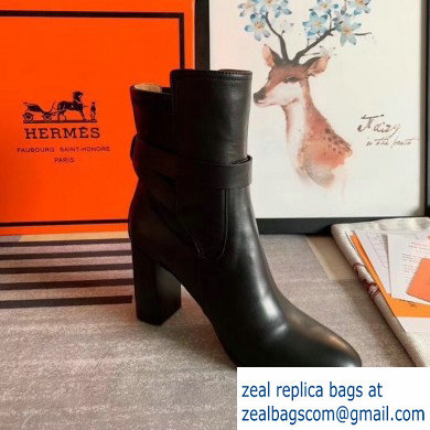 Hermes Songe Heel Ankle Boots Leather Black with Wrap-Around Strap 2019 - Click Image to Close