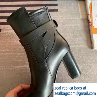 Hermes Songe Heel Ankle Boots Leather Black with Wrap-Around Strap 2019