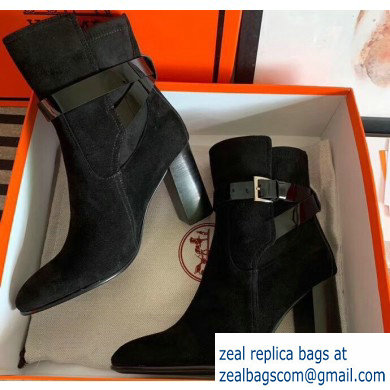 Hermes Songe Heel Ankle Boots Suede Black with Wrap-Around Strap 2019 - Click Image to Close