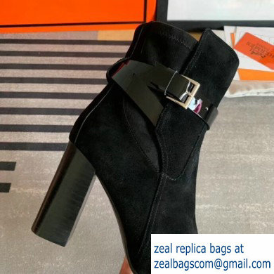 Hermes Songe Heel Ankle Boots Suede Black with Wrap-Around Strap 2019 - Click Image to Close