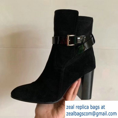 Hermes Songe Heel Ankle Boots Suede Black with Wrap-Around Strap 2019 - Click Image to Close