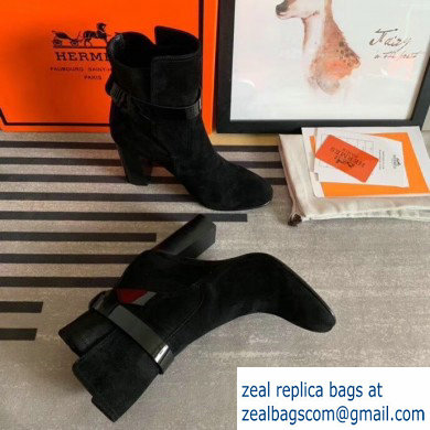 Hermes Songe Heel Ankle Boots Suede Black with Wrap-Around Strap 2019 - Click Image to Close