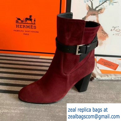 Hermes Songe Heel Ankle Boots Suede Burgundy with Wrap-Around Strap 2019 - Click Image to Close