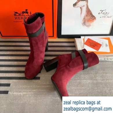 Hermes Songe Heel Ankle Boots Suede Burgundy with Wrap-Around Strap 2019 - Click Image to Close