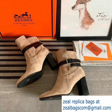 Hermes Songe Heel Ankle Boots Suede Camel with Wrap-Around Strap 2019 - Click Image to Close