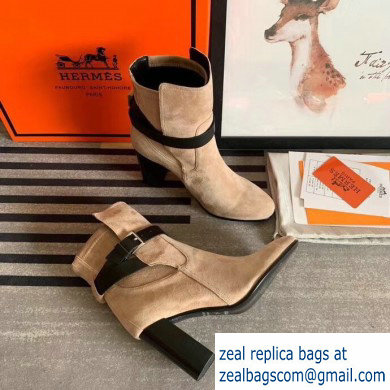 Hermes Songe Heel Ankle Boots Suede Camel with Wrap-Around Strap 2019