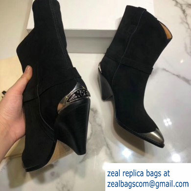 Isabel Matant Cone Heel 8cm Pointed Toe Ankle Boots Suede Black 2019 - Click Image to Close