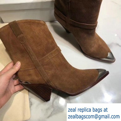 Isabel Matant Cone Heel 8cm Pointed Toe Ankle Boots Suede Brown 2019