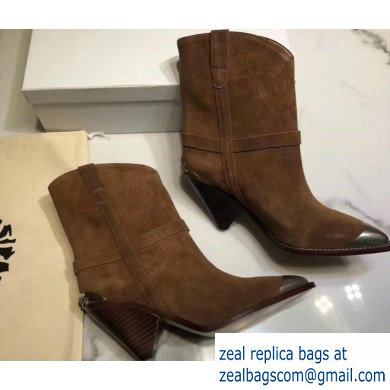 Isabel Matant Cone Heel 8cm Pointed Toe Ankle Boots Suede Brown 2019 - Click Image to Close