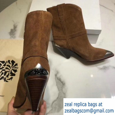 Isabel Matant Cone Heel 8cm Pointed Toe Ankle Boots Suede Brown 2019 - Click Image to Close