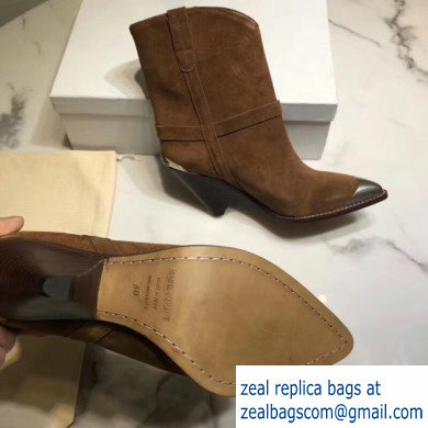 Isabel Matant Cone Heel 8cm Pointed Toe Ankle Boots Suede Brown 2019