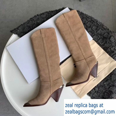 Isabel Matant Cone Heel 8cm Pointed Toe High Boots Suede Beige 2019 - Click Image to Close