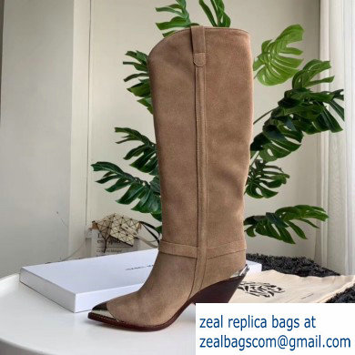 Isabel Matant Cone Heel 8cm Pointed Toe High Boots Suede Beige 2019 - Click Image to Close