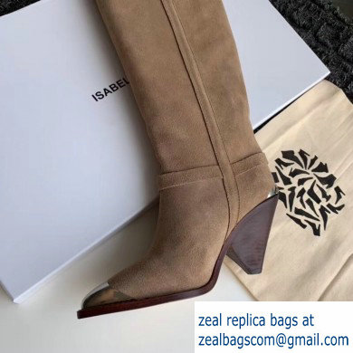 Isabel Matant Cone Heel 8cm Pointed Toe High Boots Suede Beige 2019 - Click Image to Close