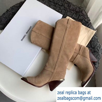 Isabel Matant Cone Heel 8cm Pointed Toe High Boots Suede Beige 2019