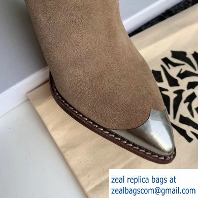 Isabel Matant Cone Heel 8cm Pointed Toe High Boots Suede Beige 2019 - Click Image to Close