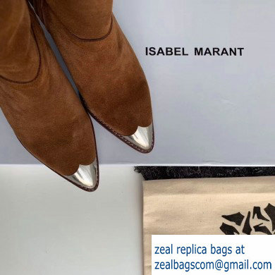Isabel Matant Cone Heel 8cm Pointed Toe High Boots Suede Brown 2019 - Click Image to Close