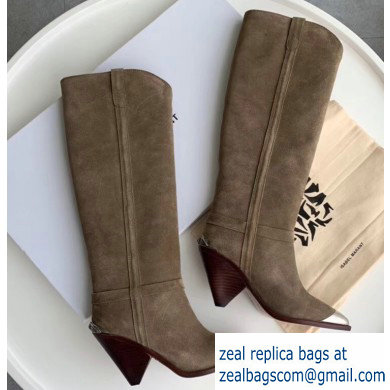 Isabel Matant Cone Heel 8cm Pointed Toe High Boots Suede Camel 2019 - Click Image to Close