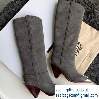 Isabel Matant Cone Heel 8cm Pointed Toe High Boots Suede Gray 2019 - Click Image to Close