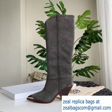 Isabel Matant Cone Heel 8cm Pointed Toe High Boots Suede Gray 2019