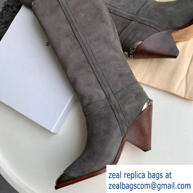 Isabel Matant Cone Heel 8cm Pointed Toe High Boots Suede Gray 2019