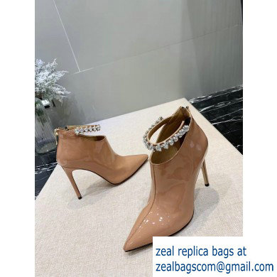 Jimmy Choo Heel 9.5cm Patent Leather Ankle Boots Apricot with Crystal Strap 2019 - Click Image to Close
