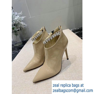Jimmy Choo Heel 9.5cm Patent Leather Ankle Boots Beige with Crystal Strap 2019 - Click Image to Close
