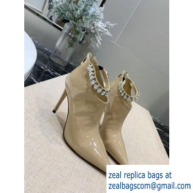 Jimmy Choo Heel 9.5cm Patent Leather Ankle Boots Beige with Crystal Strap 2019 - Click Image to Close