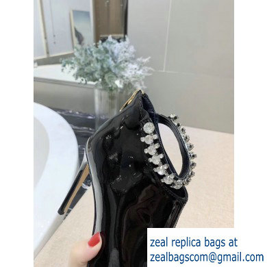 Jimmy Choo Heel 9.5cm Patent Leather Ankle Boots Black with Crystal Strap 2019