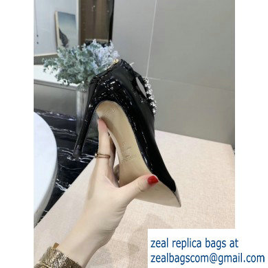 Jimmy Choo Heel 9.5cm Patent Leather Ankle Boots Black with Crystal Strap 2019