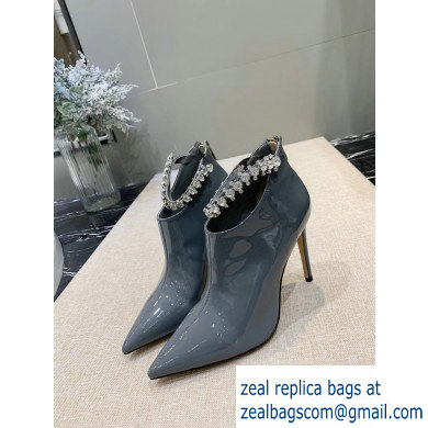 Jimmy Choo Heel 9.5cm Patent Leather Ankle Boots Gray with Crystal Strap 2019 - Click Image to Close