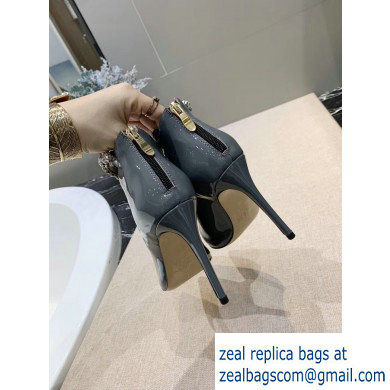 Jimmy Choo Heel 9.5cm Patent Leather Ankle Boots Gray with Crystal Strap 2019 - Click Image to Close