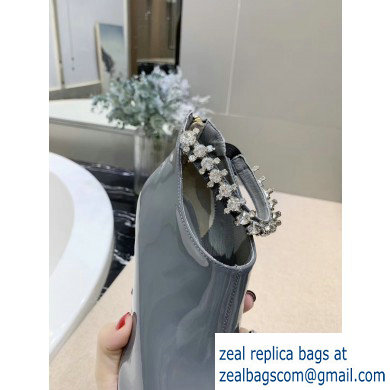 Jimmy Choo Heel 9.5cm Patent Leather Ankle Boots Gray with Crystal Strap 2019