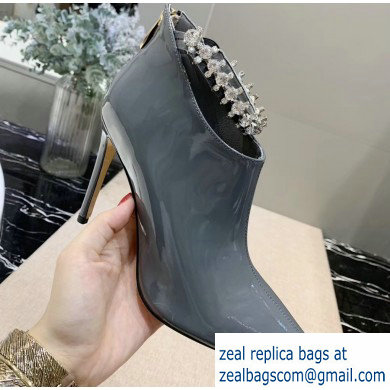 Jimmy Choo Heel 9.5cm Patent Leather Ankle Boots Gray with Crystal Strap 2019 - Click Image to Close