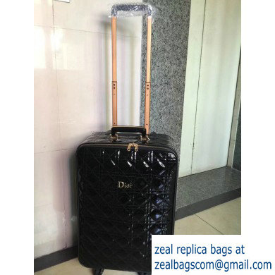 Lady Dior Cannage Trolley Travel Luggage Bag Patent Black