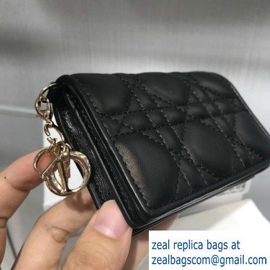 Lady Dior Card Holder with Flap in Cannage Lambskin Black