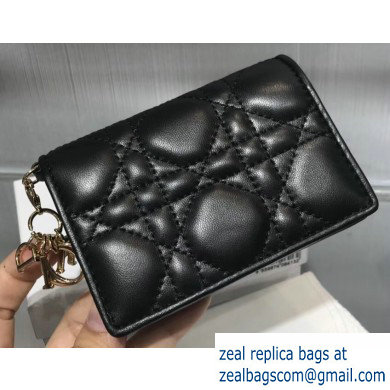 Lady Dior Card Holder with Flap in Cannage Lambskin Black