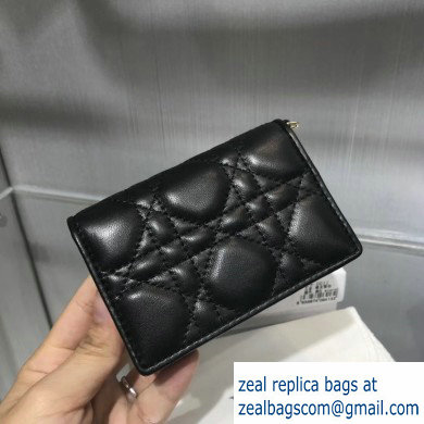 Lady Dior Card Holder with Flap in Cannage Lambskin Black