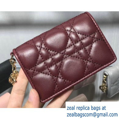 Lady Dior Card Holder with Flap in Cannage Lambskin Burgundy