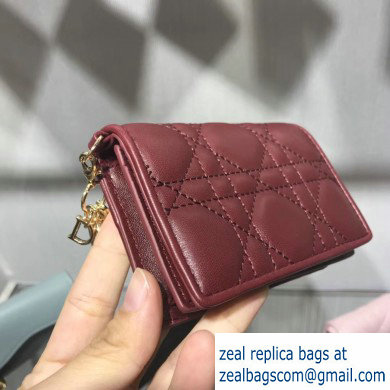 Lady Dior Card Holder with Flap in Cannage Lambskin Burgundy - Click Image to Close