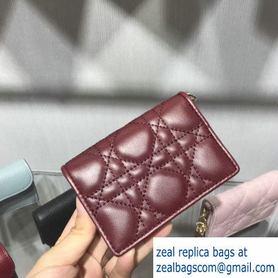 Lady Dior Card Holder with Flap in Cannage Lambskin Burgundy
