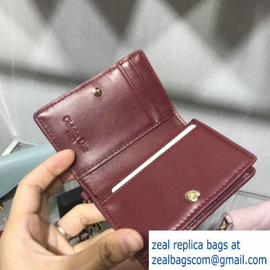 Lady Dior Card Holder with Flap in Cannage Lambskin Burgundy