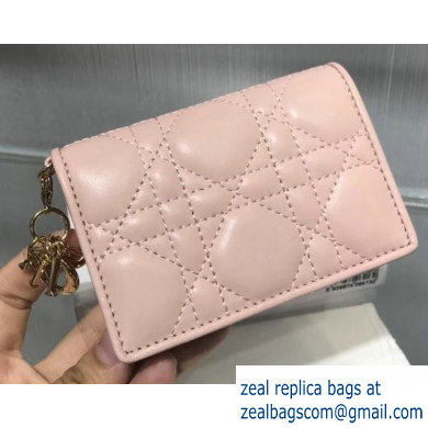 Lady Dior Card Holder with Flap in Cannage Lambskin Nude