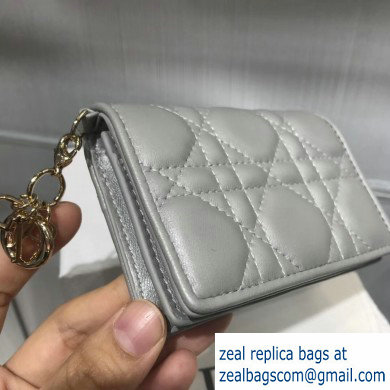 Lady Dior Card Holder with Flap in Cannage Lambskin Pearl Gray