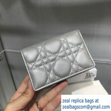 Lady Dior Card Holder with Flap in Cannage Lambskin Pearl Gray