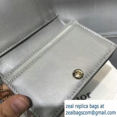 Lady Dior Card Holder with Flap in Cannage Lambskin Pearl Gray